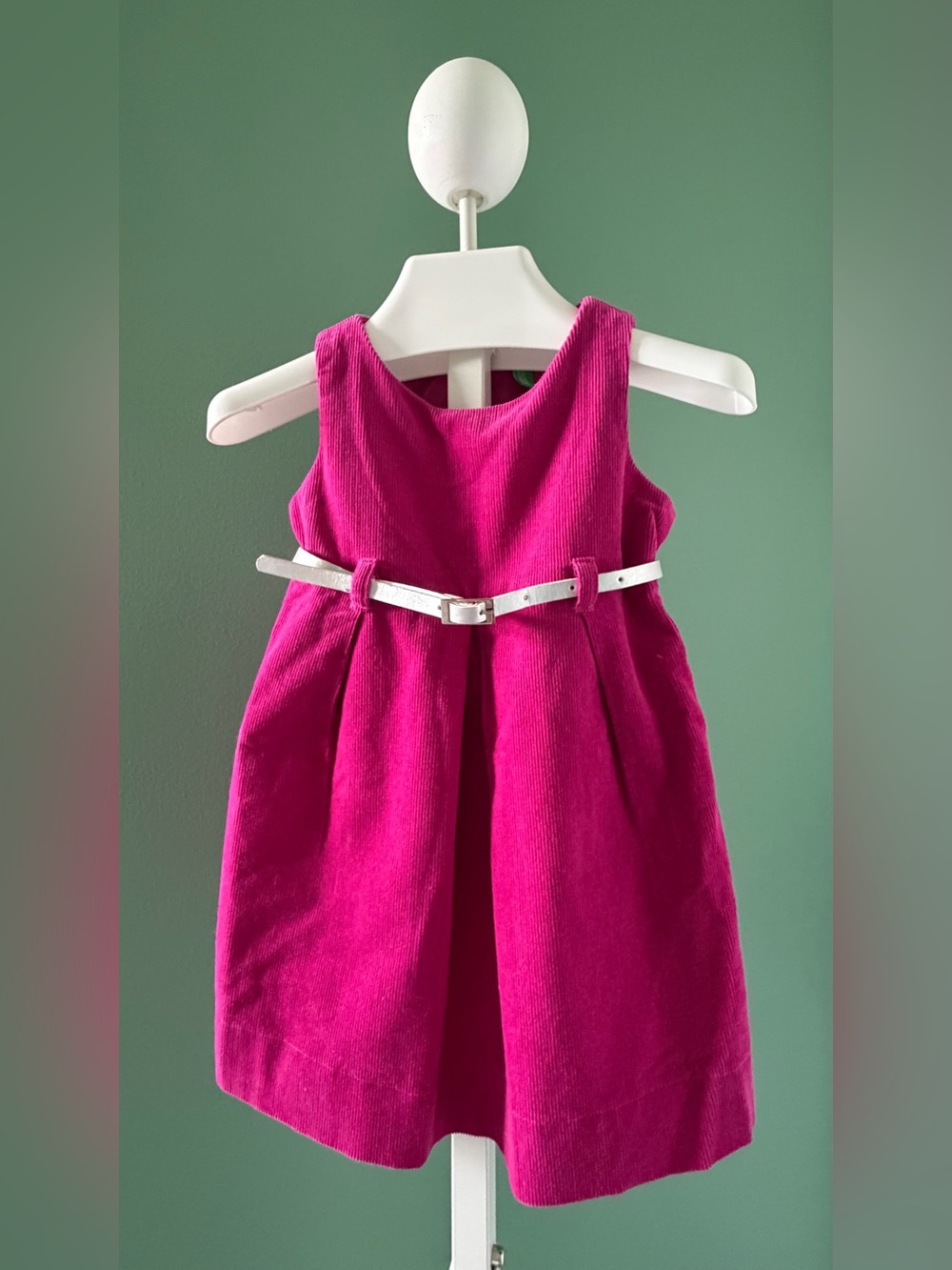 United Colors Of Benetton Bright Fuchsia Lined Corduroy Belted Girls Dress